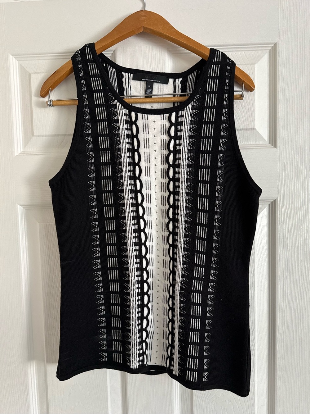 White House Black Market Black and White Embroidered Knit Tank Top